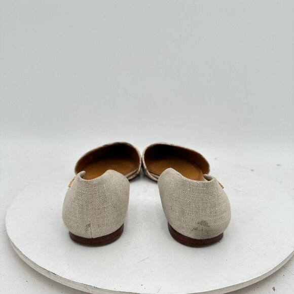Tory Burch D'Orsay Viv Women Size 7M Lizard Leather Linen Pointed Toe Flat Shoes - Picture 5 of 12